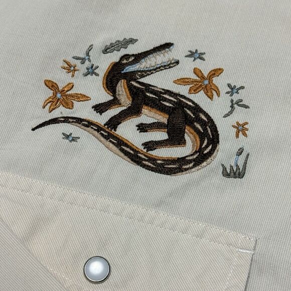 HOWLER BROS Gaucho Snapshirt Mens 2XL Tan Lazy Gators Embroidery Western Cowboy - Picture 5 of 13